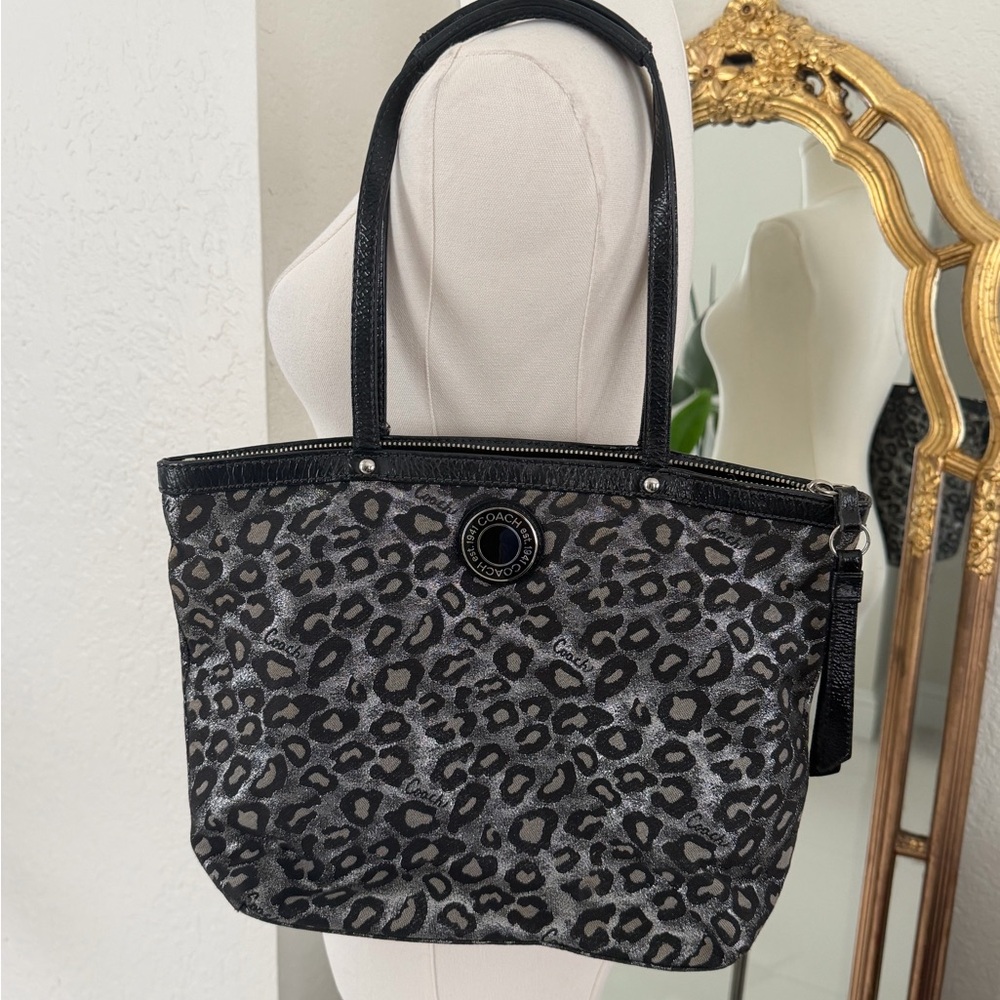 Coach Gray and Black Leopard Print Tote